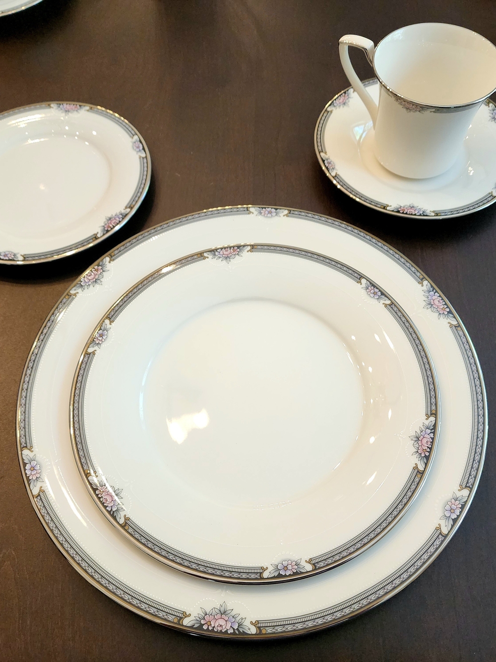 5pc Vintage Noritake Halifax Fine China Japan Pink Floral Silver Rim Dish Set